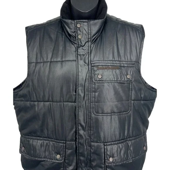 Timberland Men Blue Quilt Puffer Vest Medium Snap Button Pockets Sleeveless EUC - Picture 2 of 10